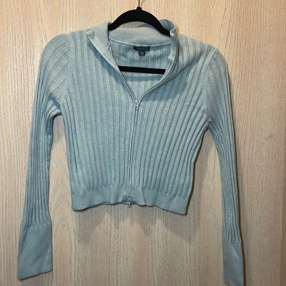 Wild Fable Double Zipper Zip Up Cropped Sweater Cardigan Teal Size Medium